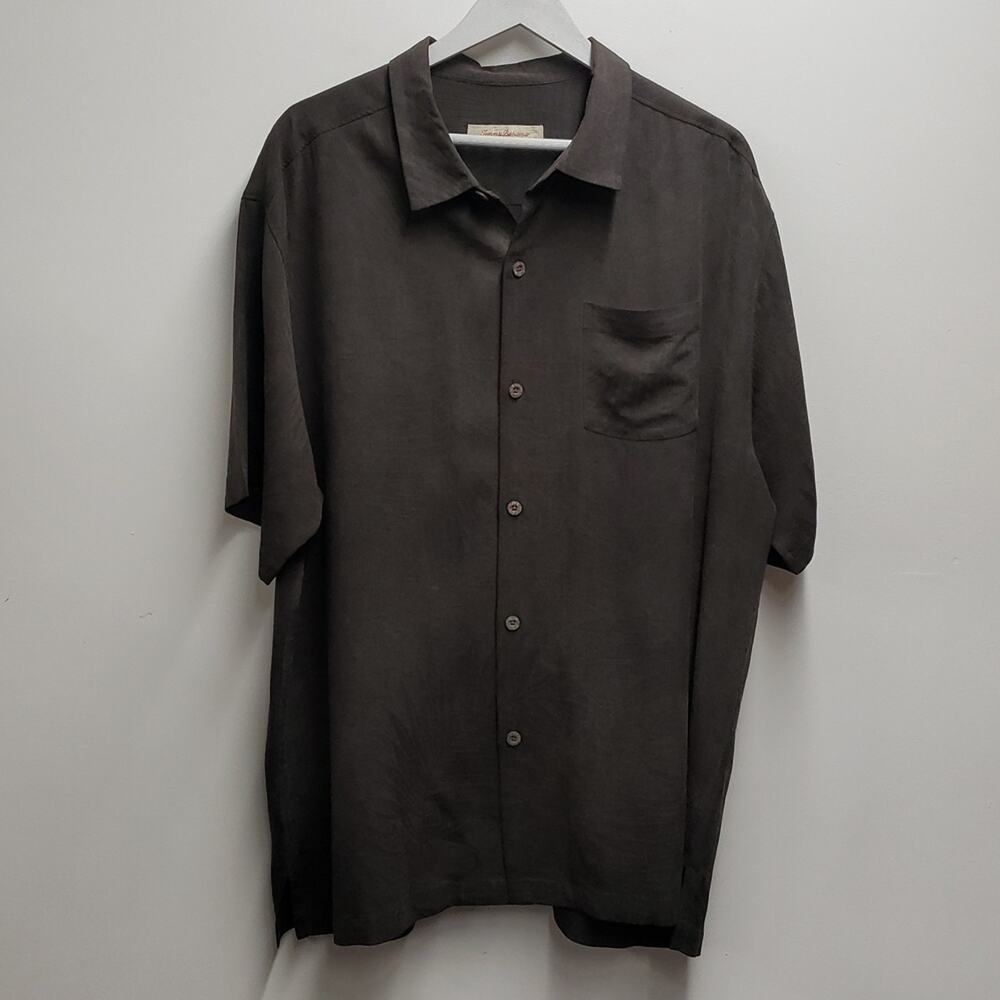 Tommy Bahama 100% Silk Short-Sleeve Button-up Camp Shirt Men's XL Charcoal